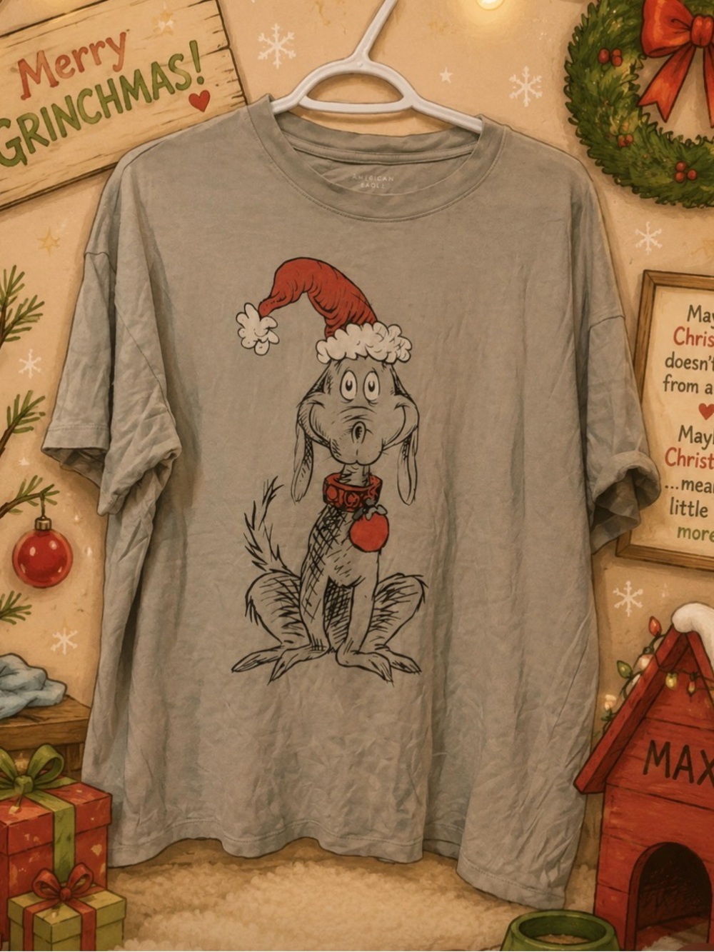 American Eagle 🐕 Olive Green the Grinch’s Dog Max with Red Hat